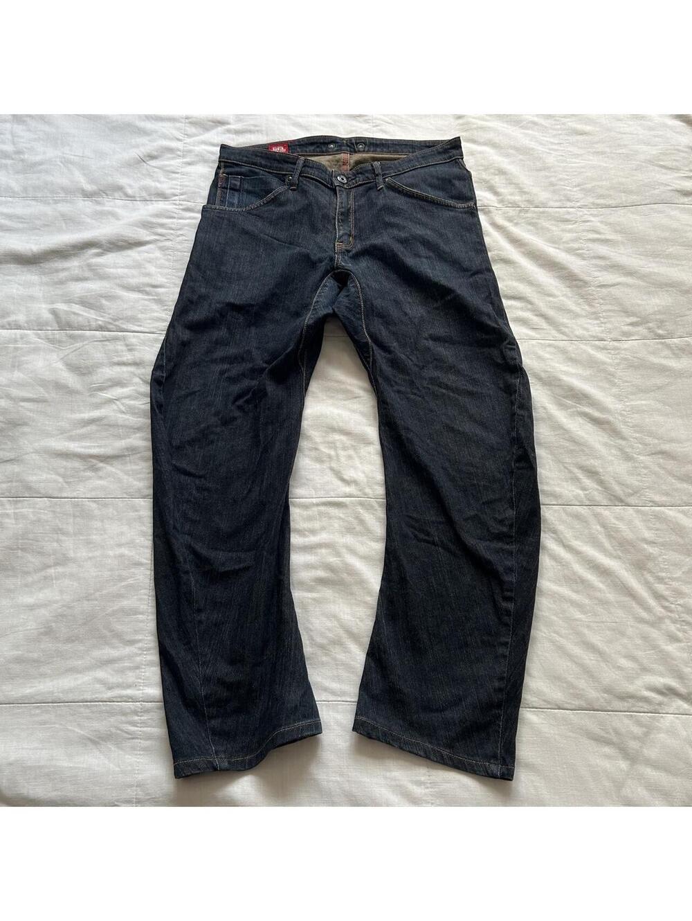 Edwin Dark Indigo Blue Denim Wide Straight Leg Jeans Size 32 Japan